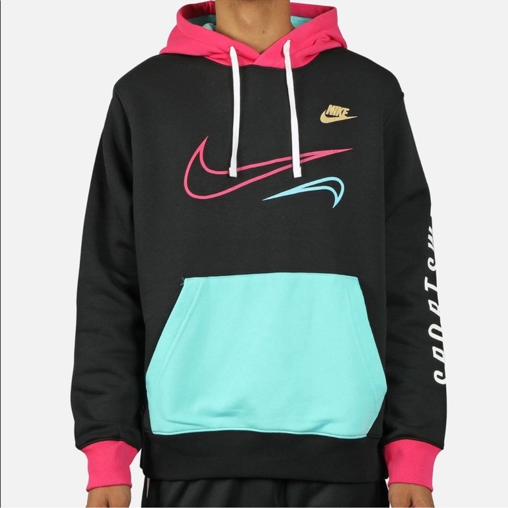 Nike Sportswear Miami Club Pullover Hoodie M Black/Multi Streetwear Athletic